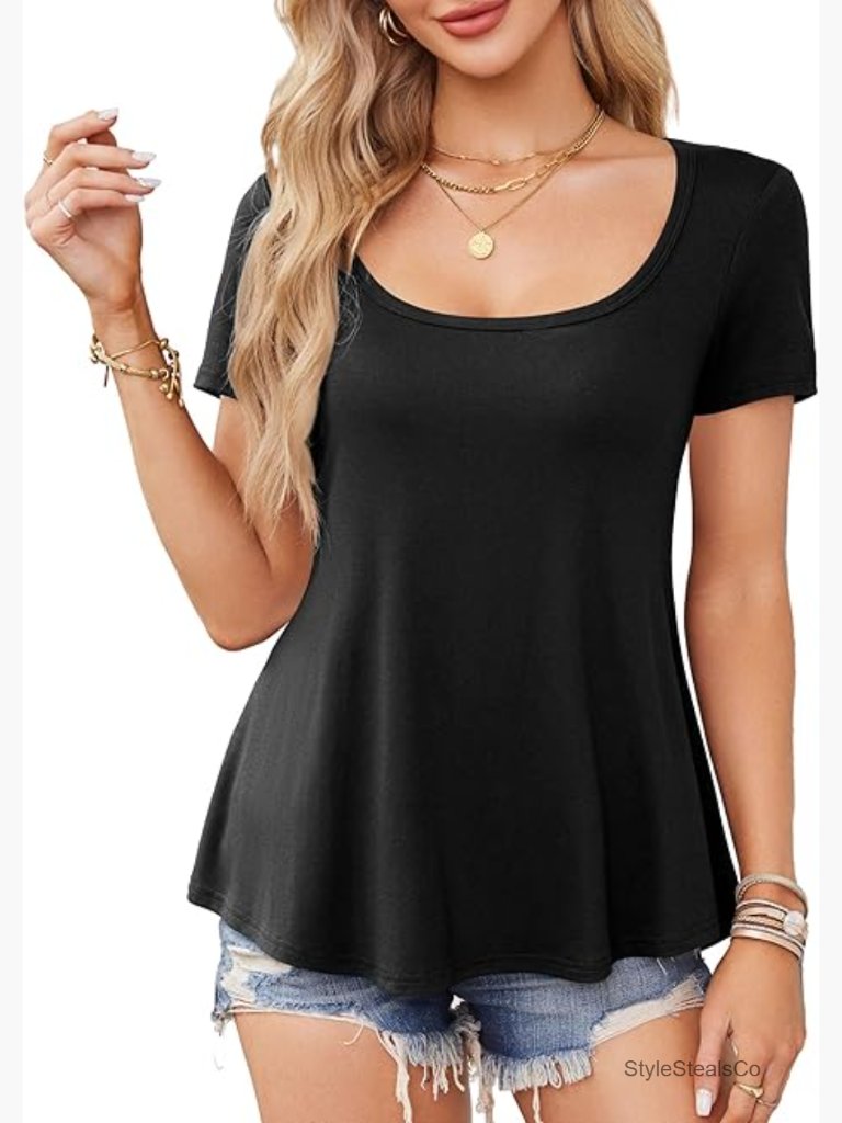 Soft Scoop Neck Tunic Top Loose Fit Swing Hem Casual Tee